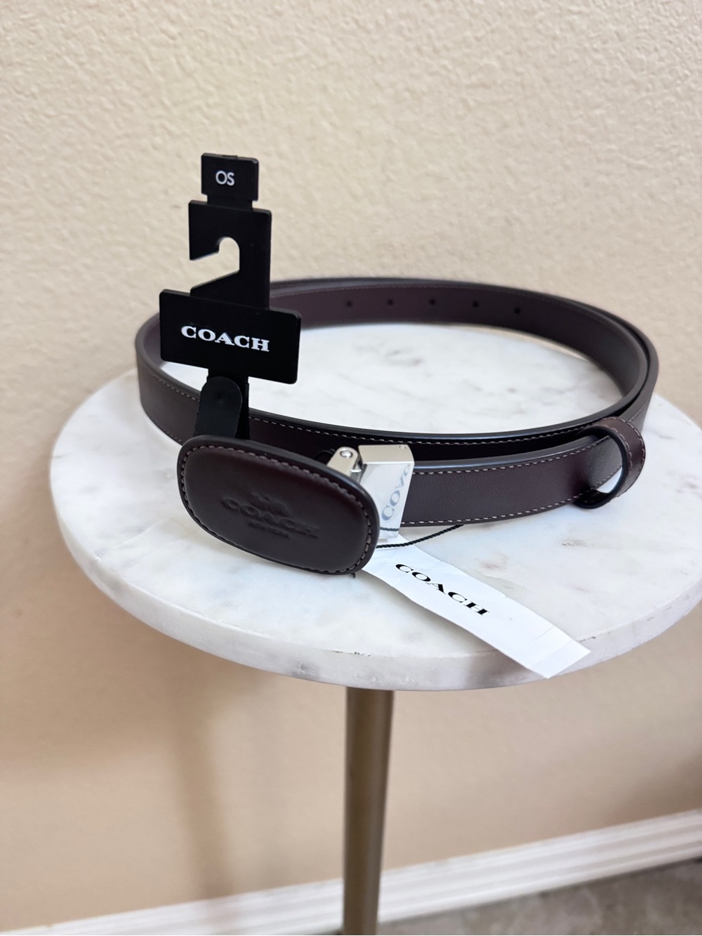 Coach Women Reversible Eliza Plaque Buckle Belt mocha brown refined calf leather